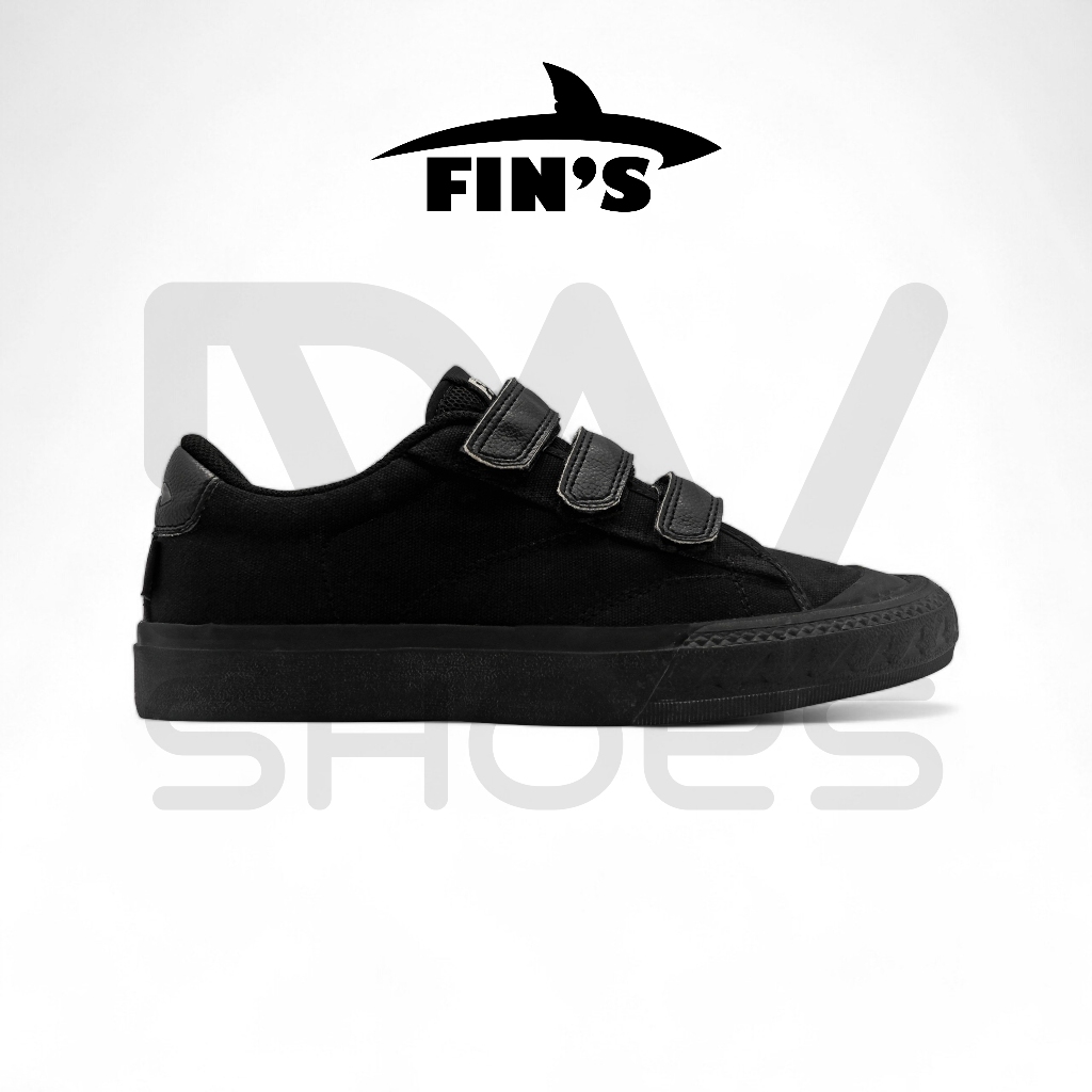 Sepatu Sekolah Hitam Perekat Sneakers Black Unisex Pria Wanita - FINS Basic Black Velcro