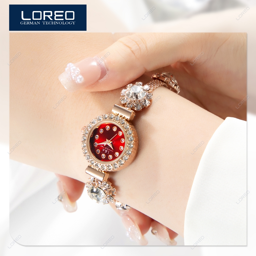 Loreo - Jam Tangan Serut Aksen Diamond Analog Quartz Wanita Strap Adjustable