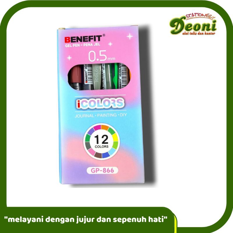 

BENEFIT Gel Pen / Pena Gel GP-866 Warna-Warni 12 Color