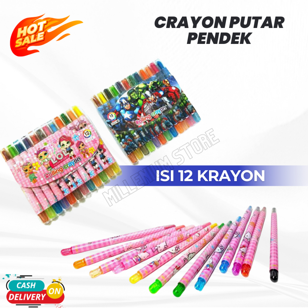 

Crayon Putar 12 warna pendek Karakter / krayon Putar pendek 12 Warna/Rolling Crayon/Oil Pastel / Krayon mewarnai Murah / Cod / Duta Gemilang