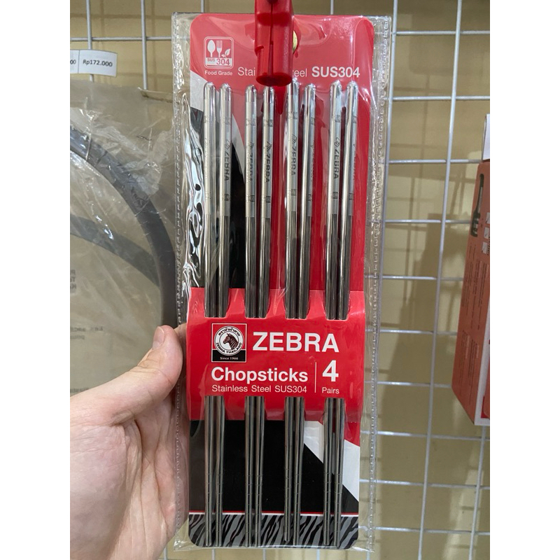 Sumpit Stainless PREMIUM / Sumpit Makan Stenlis /Sumpit Zebra Round Chopstick 4set 999005 ANTI KARAT