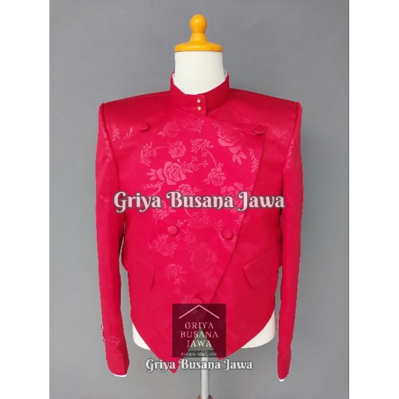 Beskap Solo Krowok Alusan Merah Jaguar Silk Premium