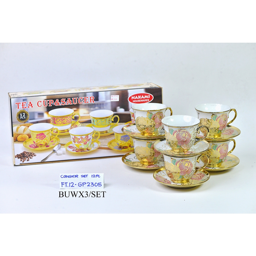 SET TEA CUP & SAUCER  KERAMIK NAKAMI 12PCS