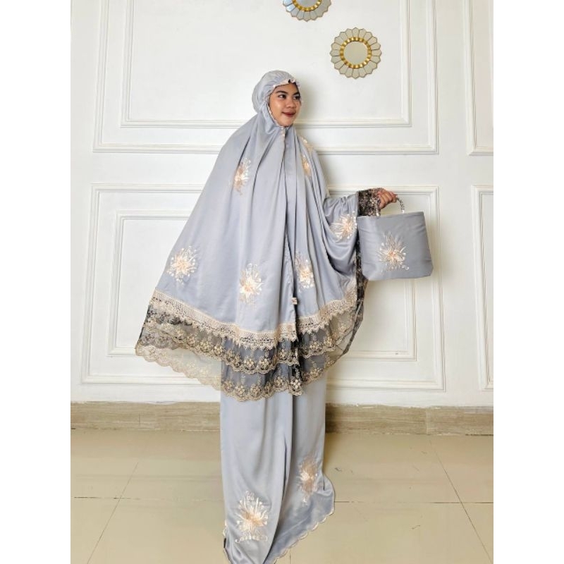 Mukena anggur bordir timbul