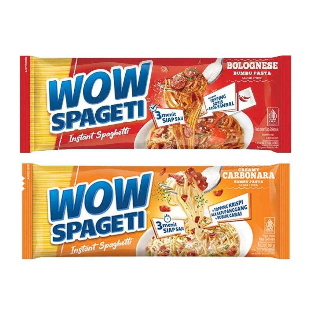 

Wow Spageti Bolognese Carbonara sajian 88gr Mie Instan Spagetti Spagety