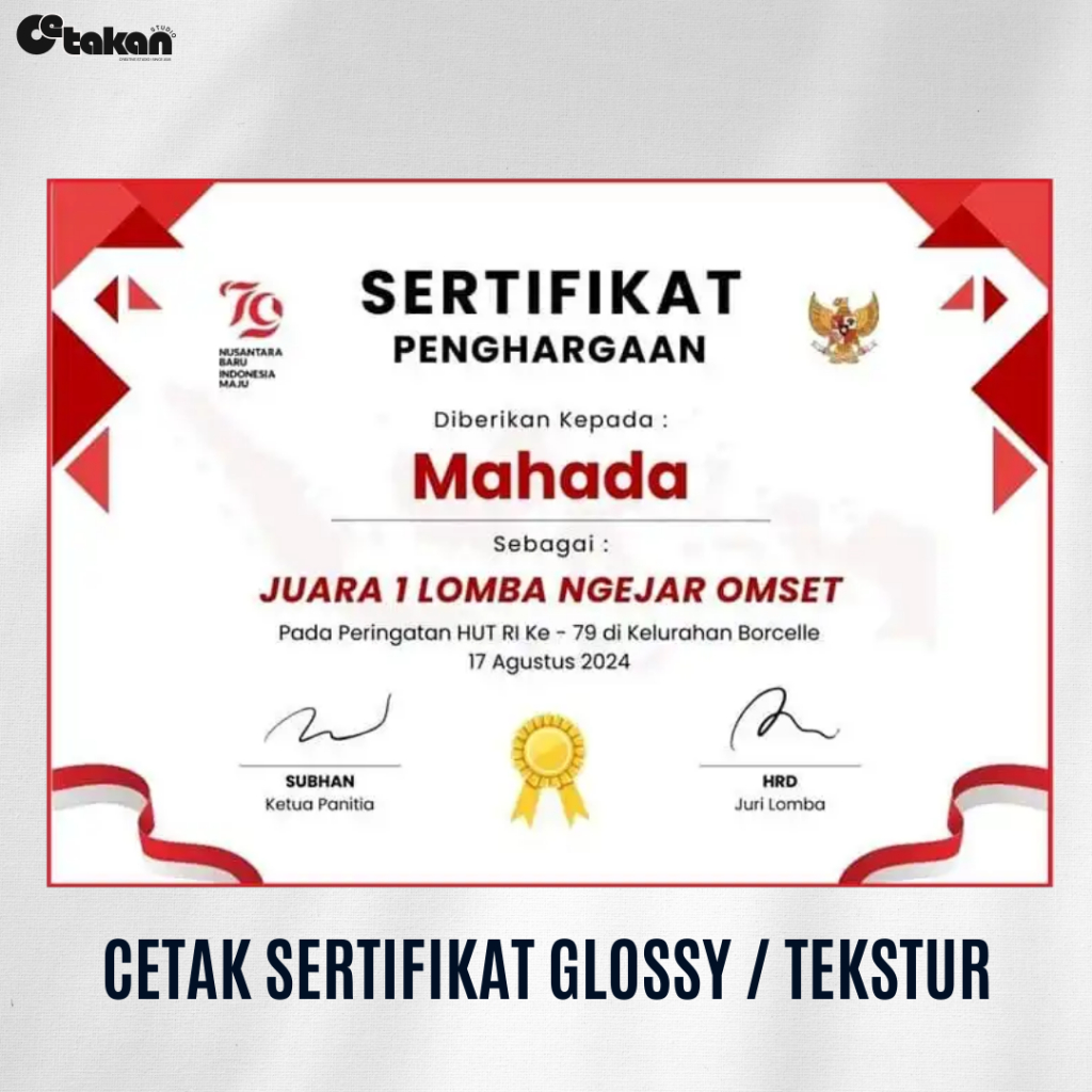 

CETAK SERTIFIKAT GLOSSY / CETAK SERTIFIKAT LINEN / CETAK PIAGAM