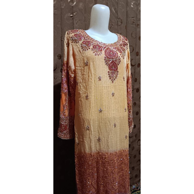 gamis orange bordir payet mewah ori