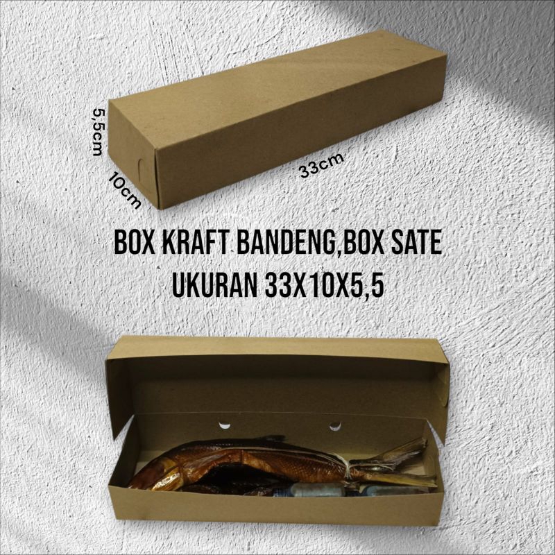 

Box Kraft bandeng uk 33x10x5,5 laminasi tipis.