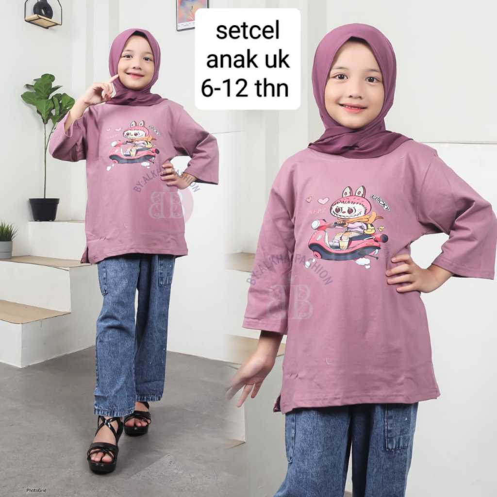 Setelan Anak Perempuan Motif Labubu Premium Levis Usia 6-12 Tahun
