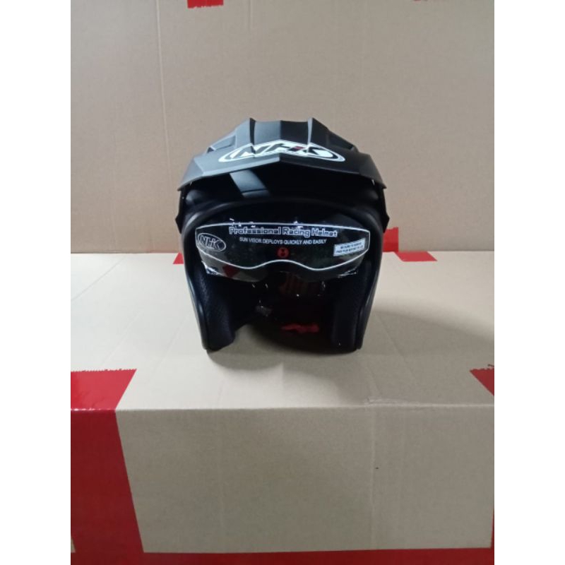 Helm Half Face NHK Supermoto Solid Black Dop Size M L XL