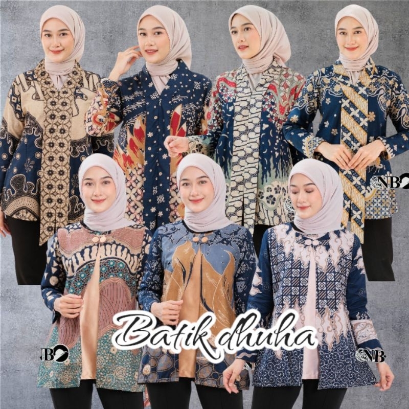 ATASAN BATIK WANITA WARNA BIRU NAVY / BLUS BATIK ZIPPER ZEBRA / BLOUSE BATIK SERAGAM