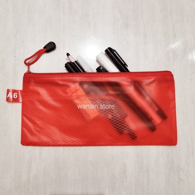 

Pouch tempat pensil merah A6 resleting sekat