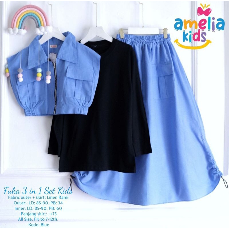 Amelia Kids Fuka Set Anak 3 Obekan Untuk Usia 7-12 Tahun ( Bisa COD )