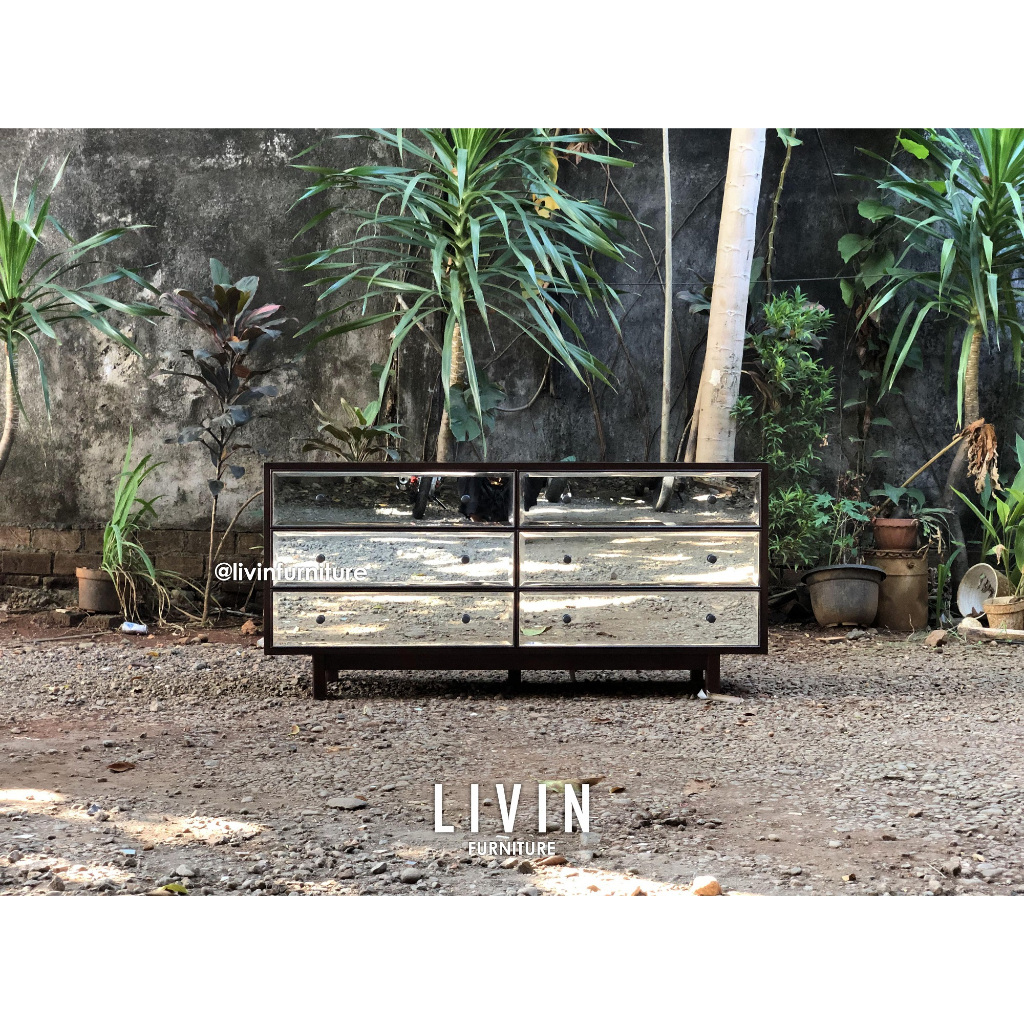 Meja Kabinet TV Jati Laci Kaca Klasik Modern MInimalis