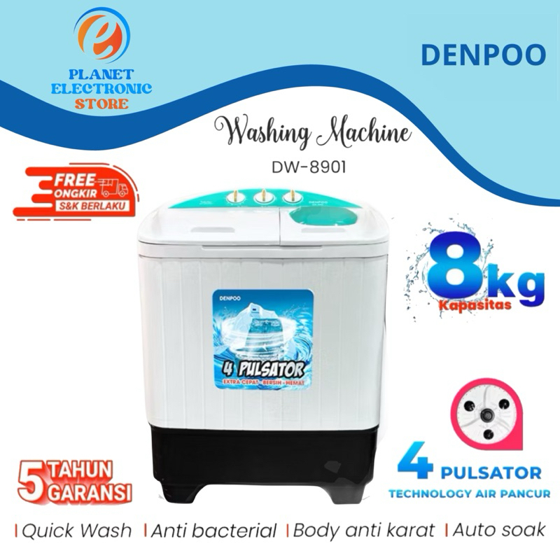Denpoo Mesin Cuci 2 Tabung DW 8901 NEW