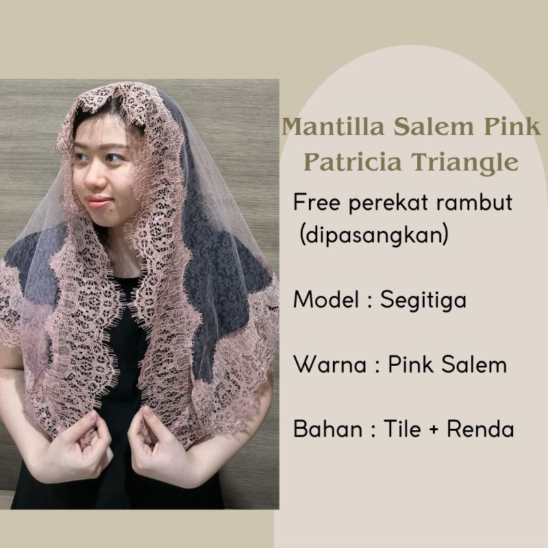 Mantilla Mantila Kerudung Misa Church Veil Pink Salem Triangle