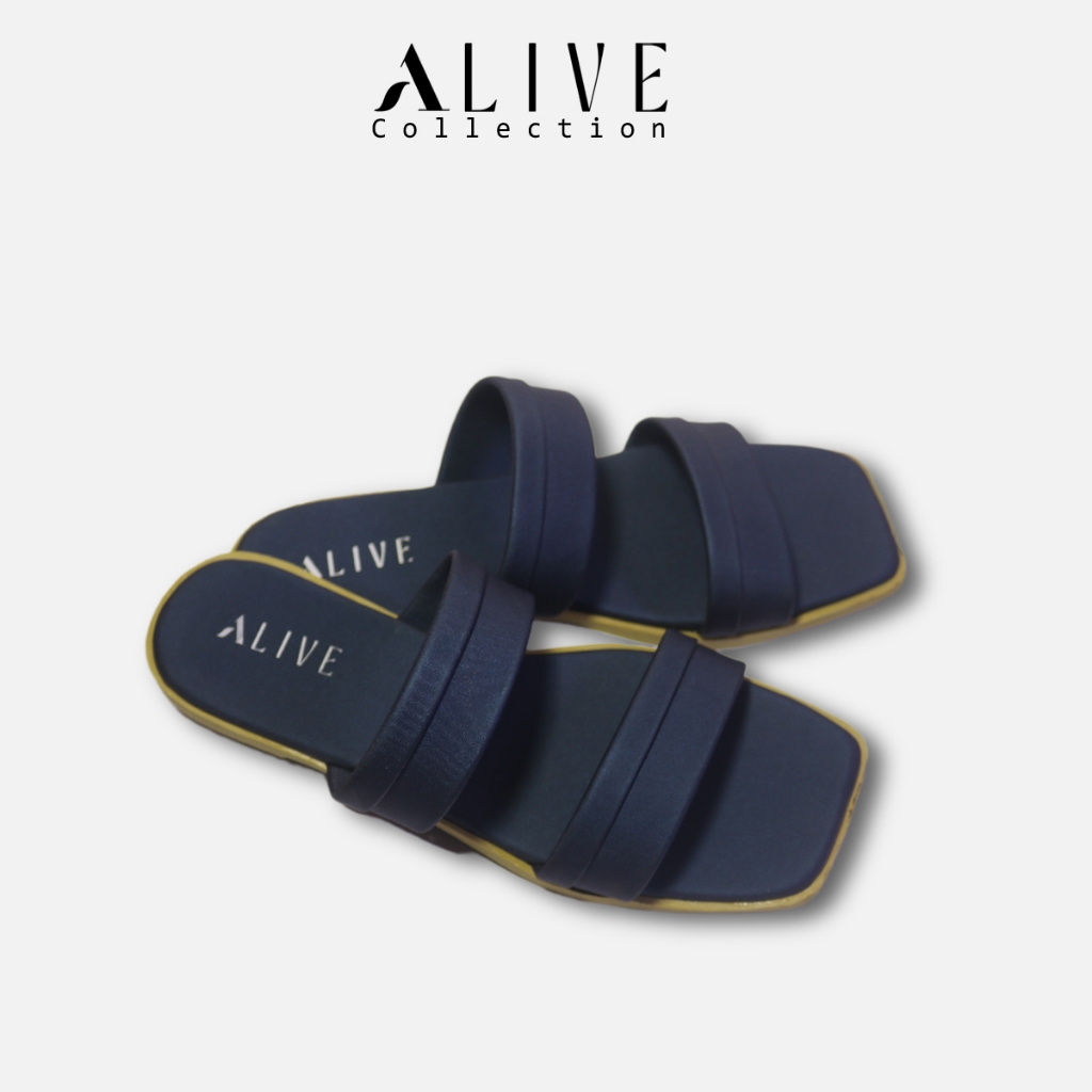 ALIVE - Sandal Flat Wanita KALISNA Navy by Alive Collection sendal kekinian ORIGINAL - Sandal Murah 