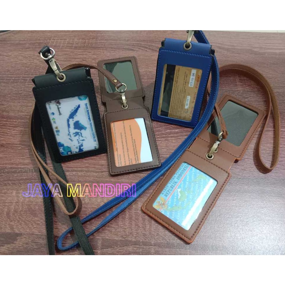 

Promo Spesial Id Card name tag kulit Holder Double Flip Magnet Terbaru