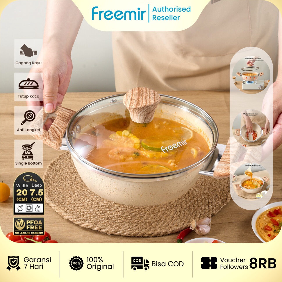 Murah Banget SPECIAL GRATIS PIRING 4PCS  freemir Wajan Panci 2 Cm Premium Anti Lengket Multifungsi  