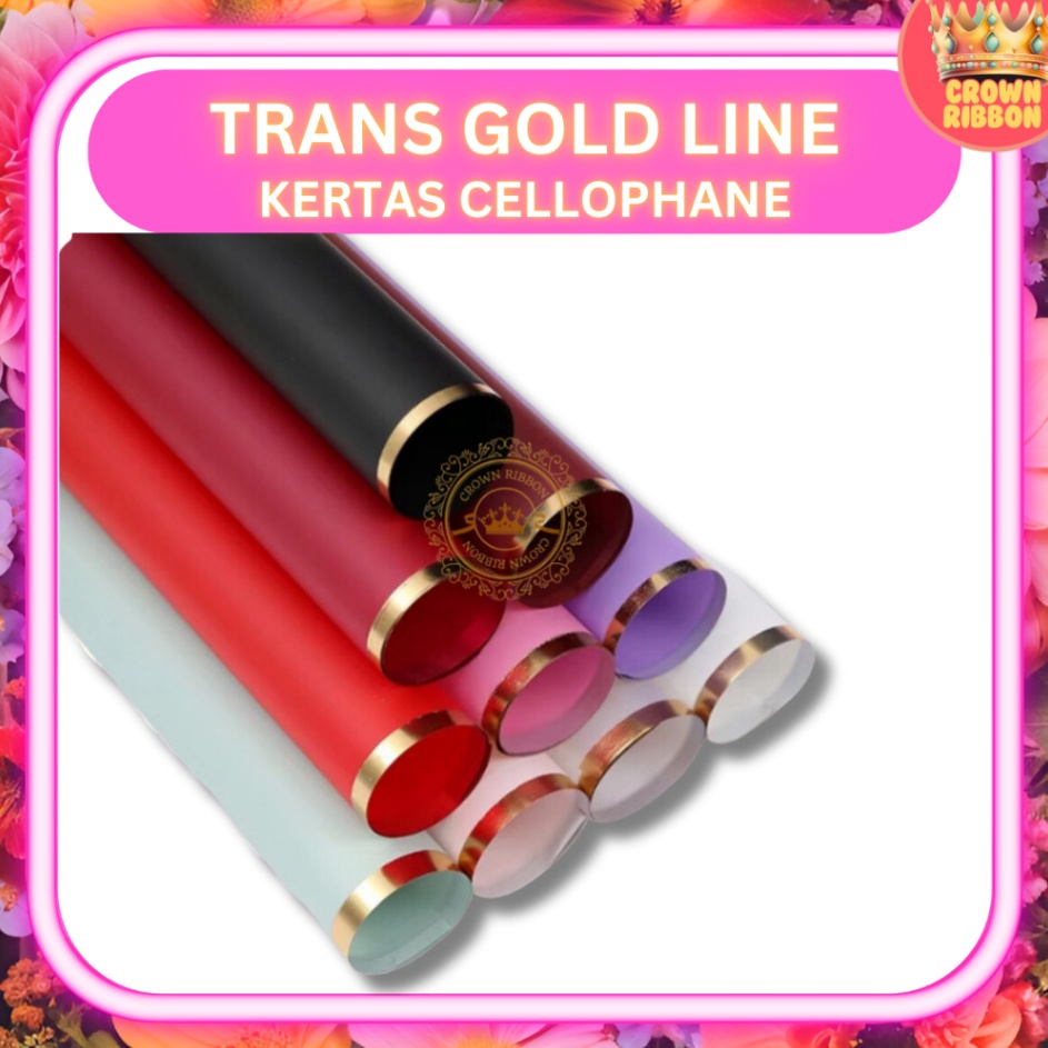 

Super Promo 5 LEMBAR Kertas Cellophane Buket Bunga TRANSPARAN GOLD LINE Flower Wrapping Paper