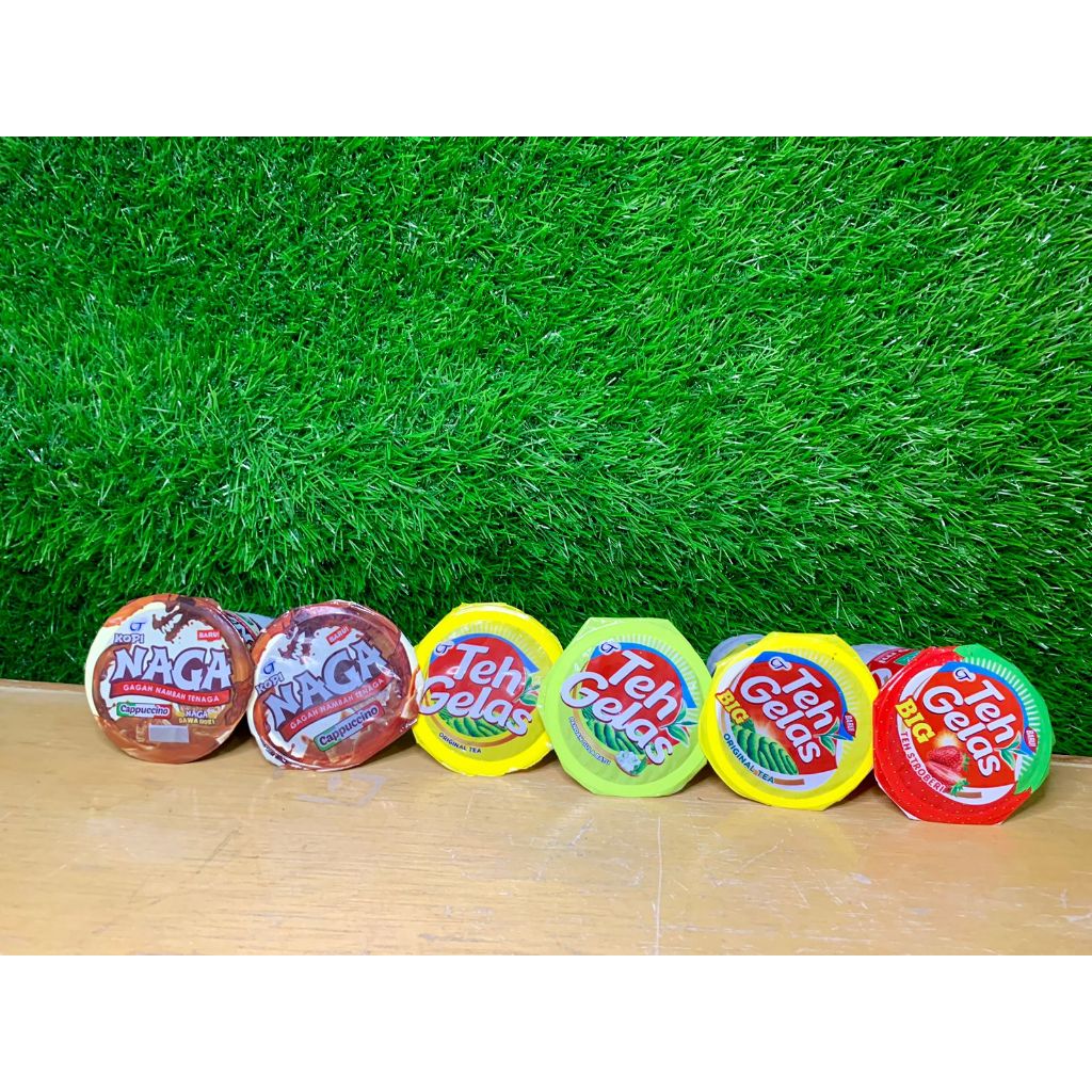 

Teh Gelas Satuan Original 160ml/Teh Gelas Pandan 160ml/Teh Gelas Big Original 250ml/Teh Gelas Big Strawberry/Kopi Naga 150ml/Kopi Naga Big 240ml