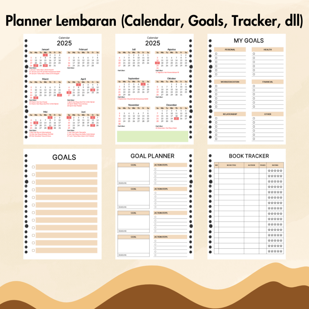 

Planner Lembaran Calendar Goals Tracker Loose Leaf Isi Binder A5 B5 Per Lembar