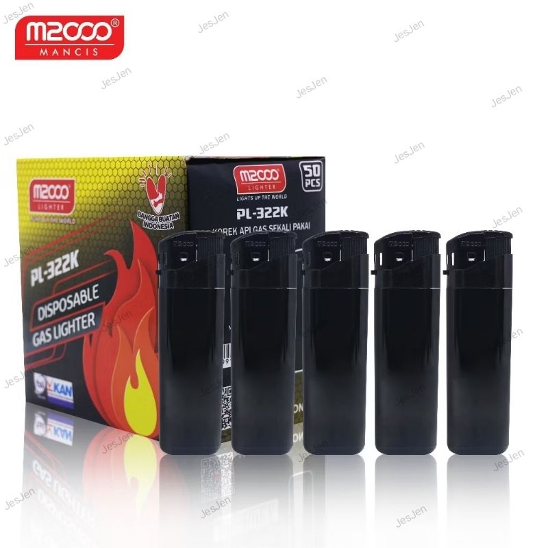 Korek Api Gas Magnet Polos Hitam M2000 isi 50pcs