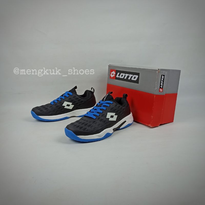 Sneakers Tennis Lotto Wimbledon BLACK BLUE Original 100% BNIB - SEPATU SPORT TENNIS GRAVEL TENIS