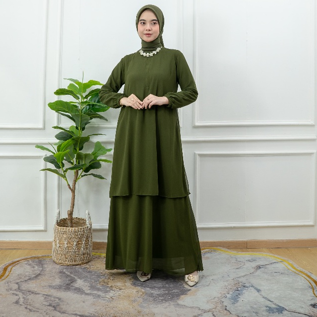 PRILLY BUSANA - Suria Gamis Malaysia - Dress 2 Layer - Dress Polos - Busui - Muslim - Kurung Melayu