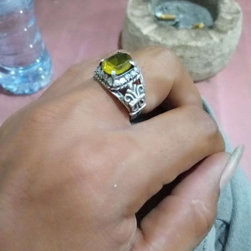 Citrine Ring perak ukir
