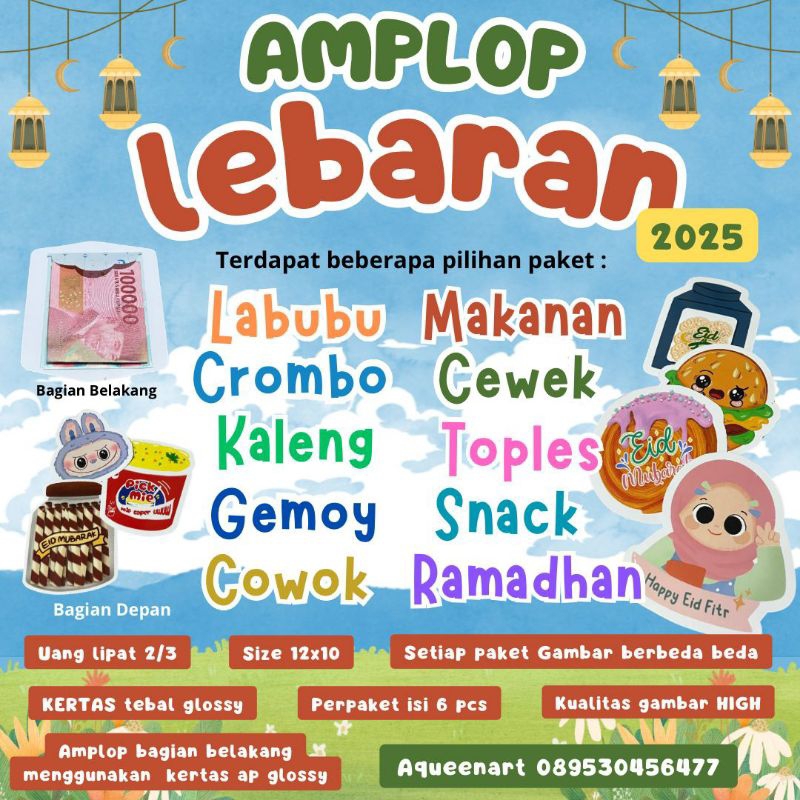 

6 PCS AMPLOP LABUBU LEBARAN TOPLES 3D / AMPLO VIRAL IDUL FITRI / UNIK / ANGPAO THR / 2025 / AMPLOP KARAKTER VIRAL 2025 / AMPLOP MURAH TERMURAH 2025 / RAMADHAN 2025