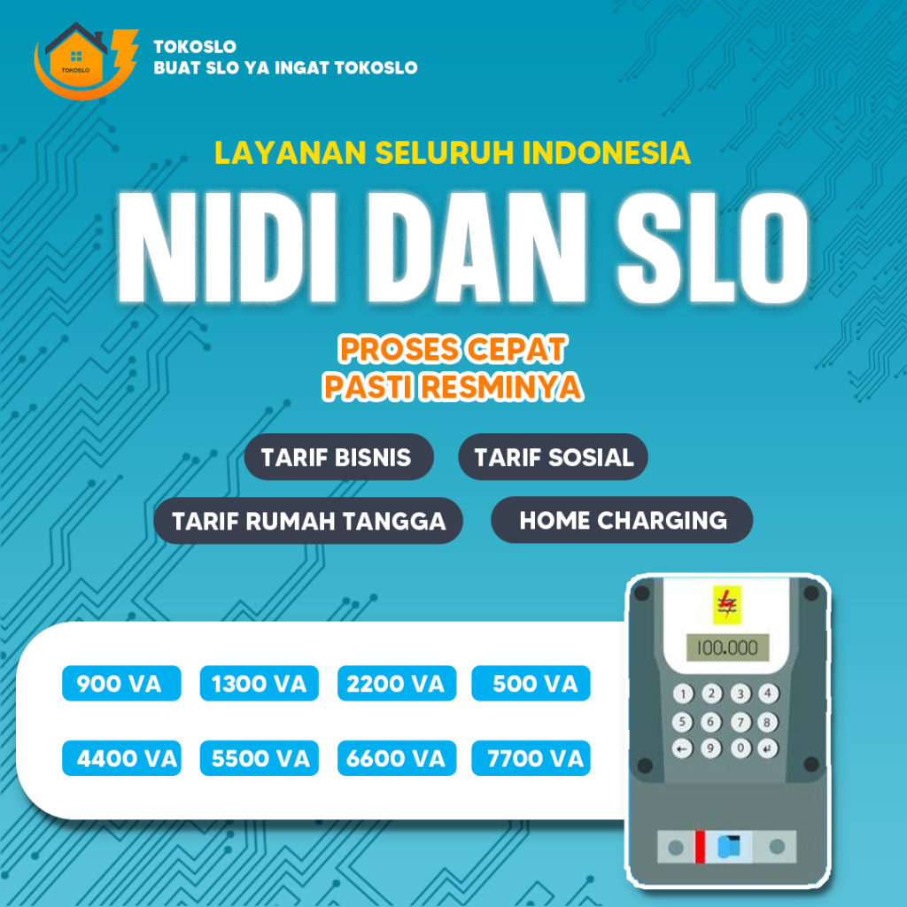 NIDI DAN SLO PLN LISTRIK SEPAKET LANGSUNG JADI DAYA 900 1300 2200 3500 4500 5500 6600 7700 DST UNTUK