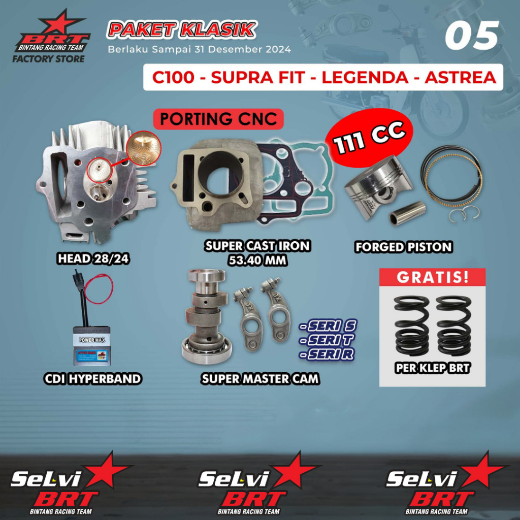 PAKET KLASIK 5 TOURING BORE UP BRT C100 ASTREA GRAND SUPRA X SUPRA FIT REVO 100 LEGENDA PRIMA WIN BO