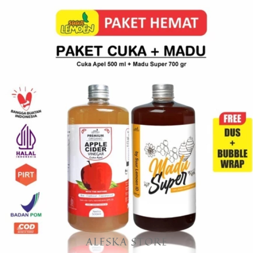 

Paket 2in1 cuka apel 500 ml dan madu multifora 700 ml original suur lemoen - By Aleska store ID