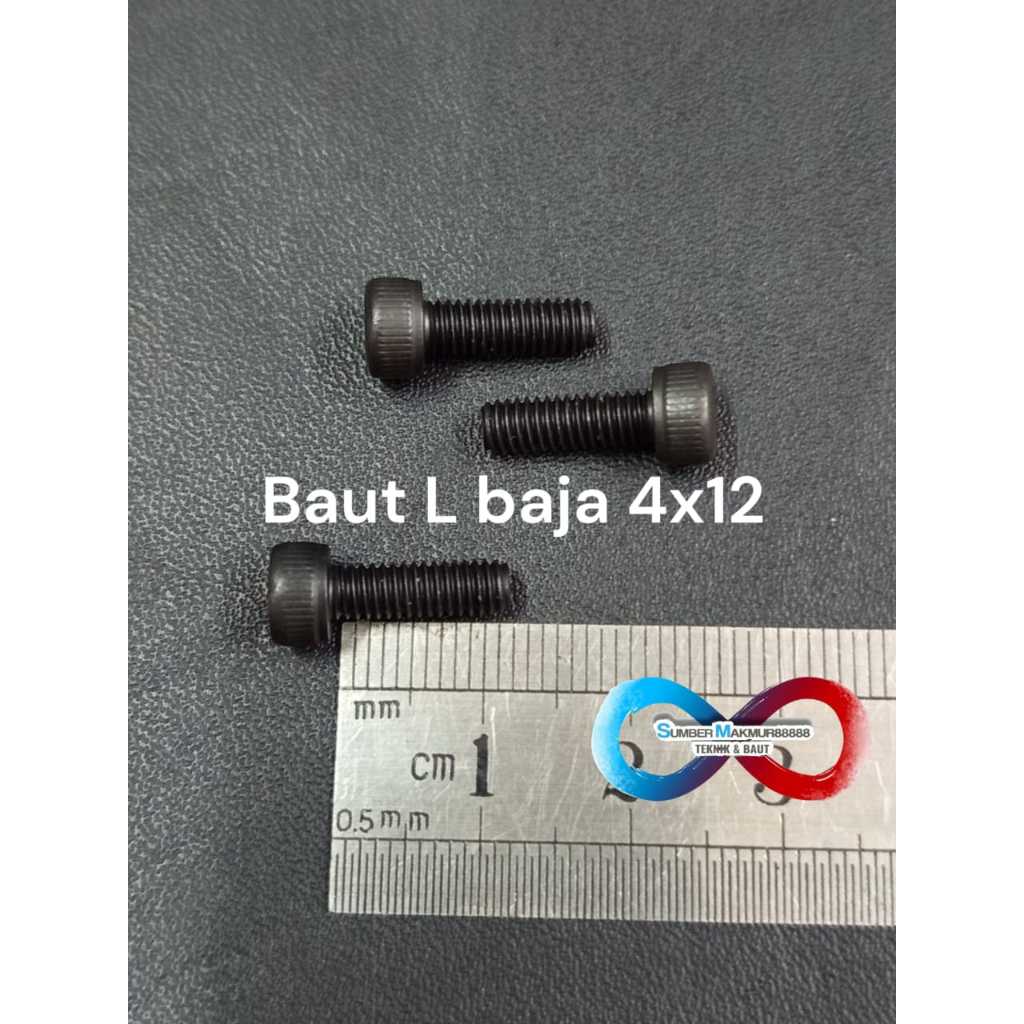 Baut L Baja 4x12 mm / Baut L Hitam
