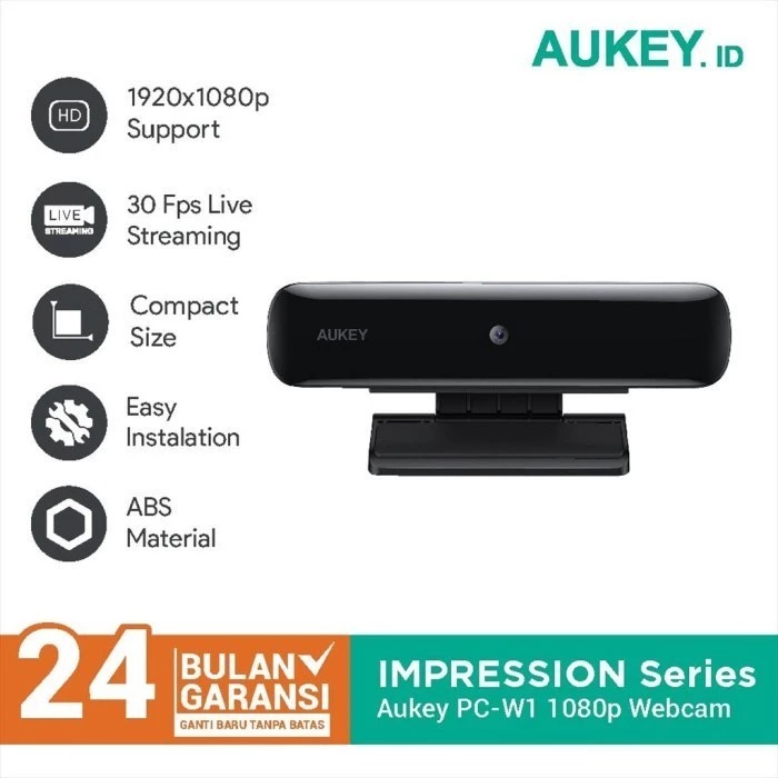 Aukey PC-W1 Webcam 1080p Hitam - Kualitas Gambar Tinggi dan Fokus Tetap