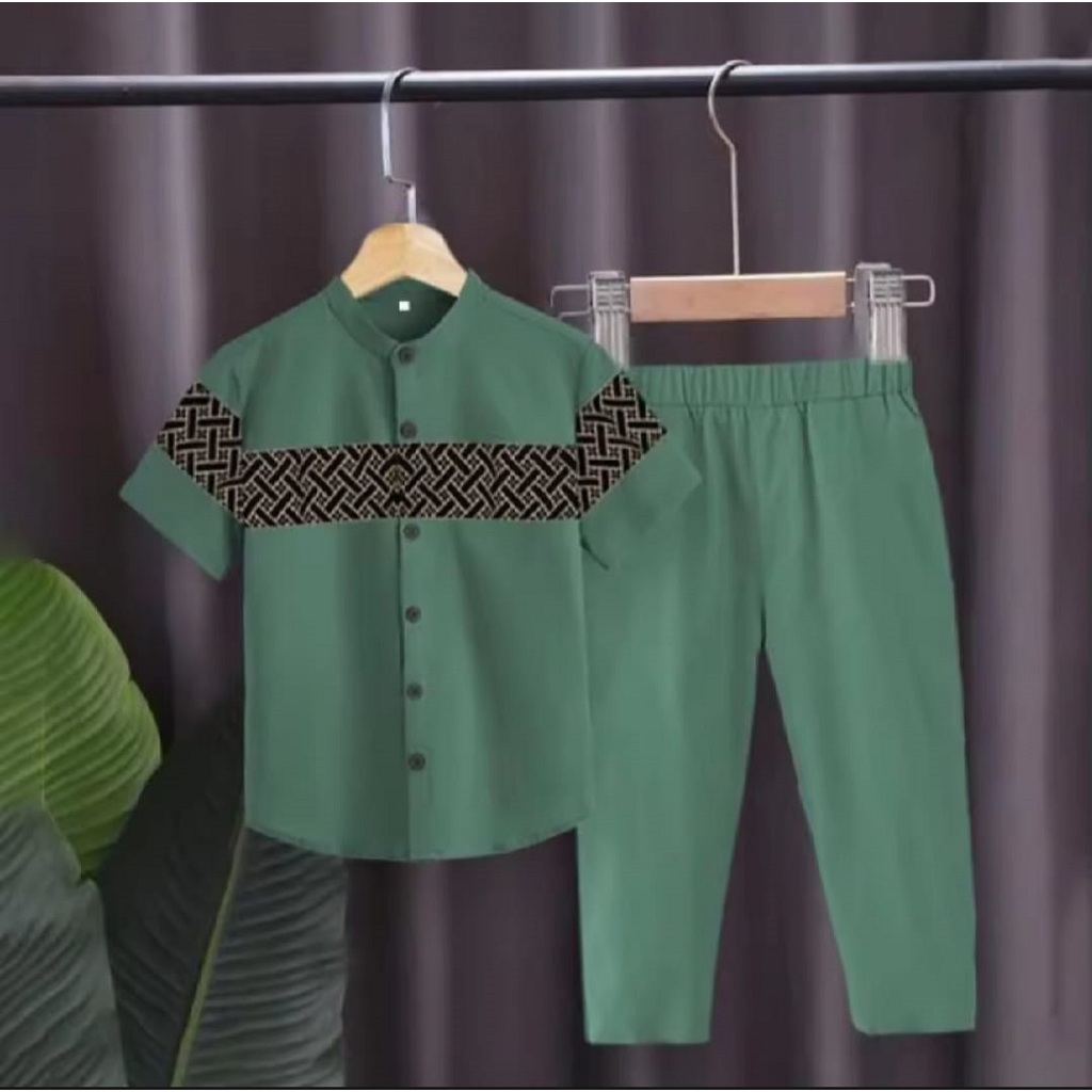 SETELAN KOKO BATIK ANAK 1 - 10 TAHUN // BAJU BATIK KOKO TERBARU - HIJAU // TERLARIS DAN TERMURAH
