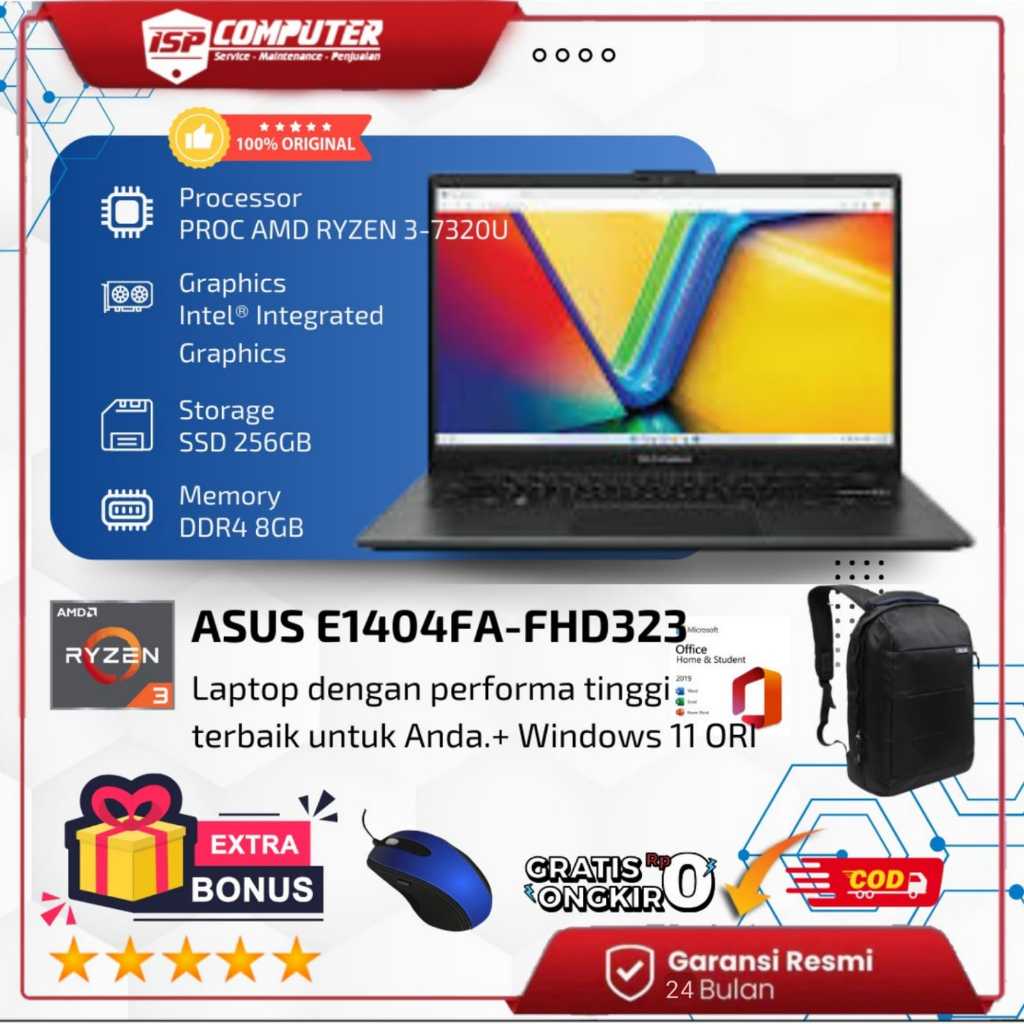 LAPTOP ASUS E1404FA-FHD323 (R3-7320U, 8GB, 256GB SSD, WIN11+OHS2021, 14INCH) SILVER - ISP COMPUTER