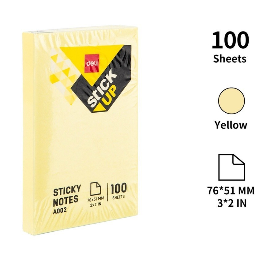 

DELI - Sticky Notes EA00253 / Memo tempel 76 x 52mm 3"x 2" 100sheets Warna Kuning perekat kuat tahan lama