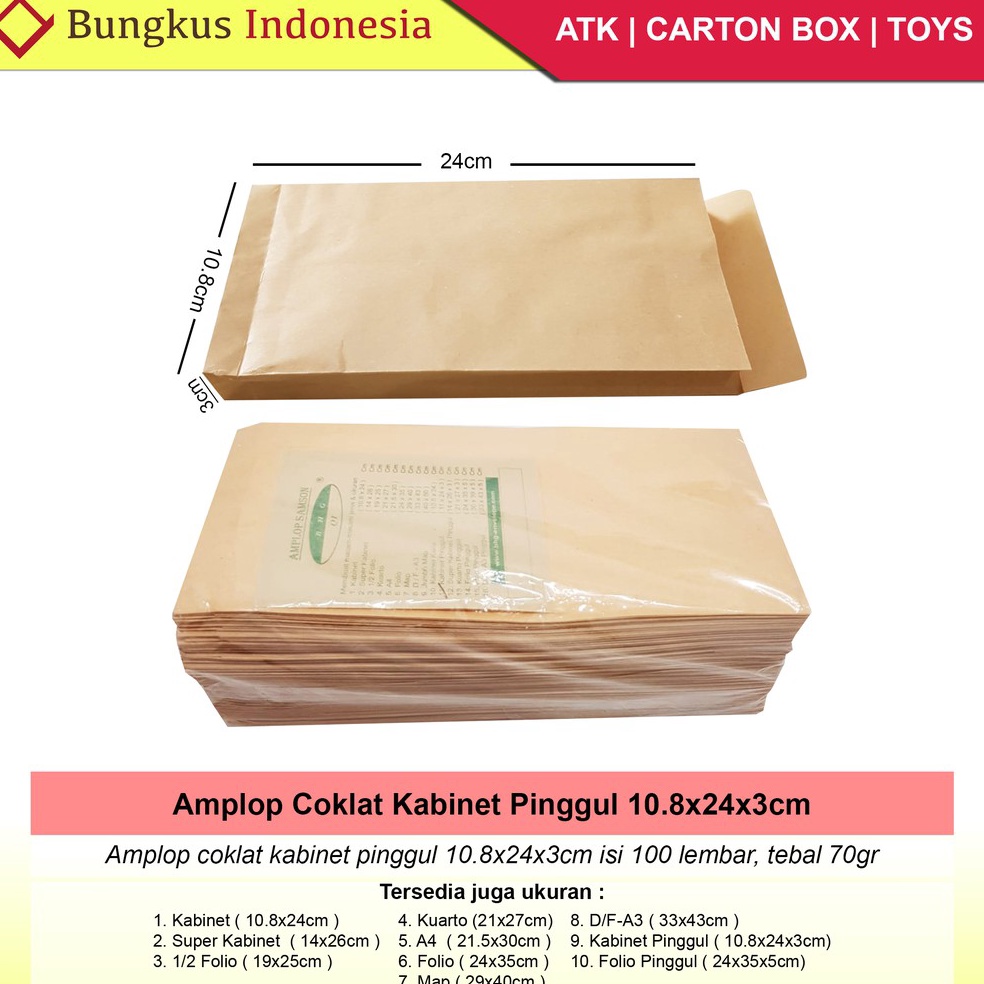 

KODE HCJ7S Amplop Coklat Kabinet Pinggul 11x24cm isi 1lbr amplop uang