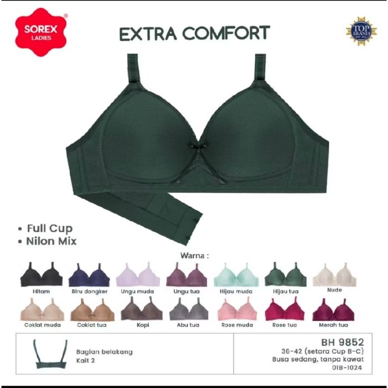BH SOREX 9852 FULL CUP UKURAN 36-42 CUP B-C BUSA SEDANG TANPA KAWAT KAIT 2