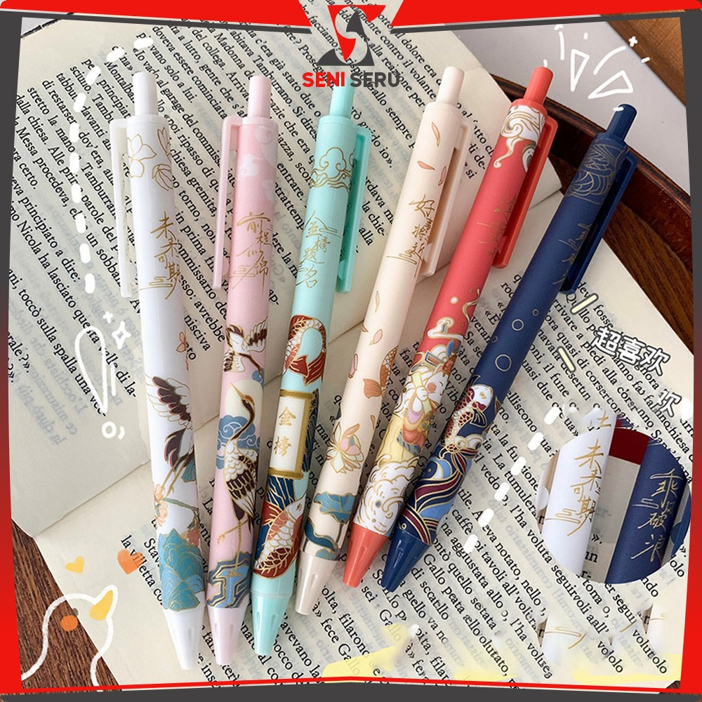 

Pena Bolpoint Stationary Alat Tulis Pelajar Dan Kantor Motif Cartoon Pulpen Mekanik Pen Gel 6PCS Seni Seru A43