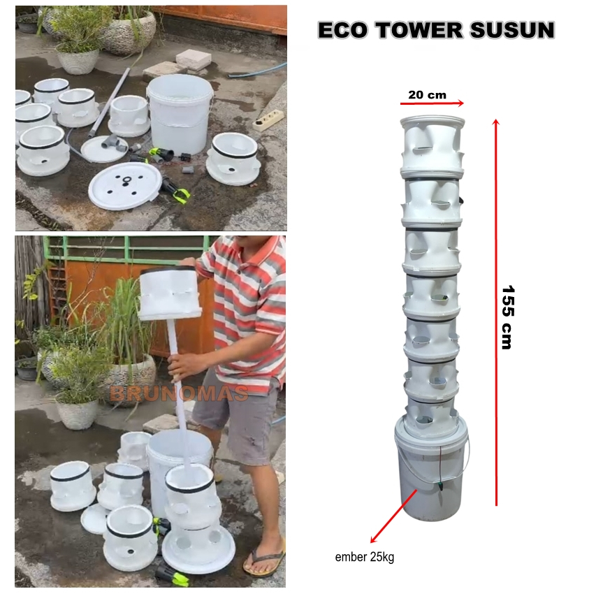 Eco Tower Susun - Vertikal Hidroponik sistem tingkat