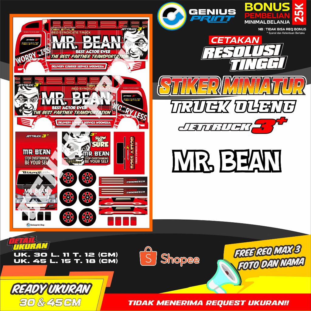 Stiker A3 Miniatur Truk Oleng Canter Motif Rucika | Bandar Sayur | Bikers | Famili Jaya | Lentera Ab