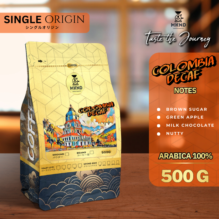 

KOPI ARABIKA COLOMBIA DECAF 500 GRAM | IMPORTED BEANS | MKND COFFEE