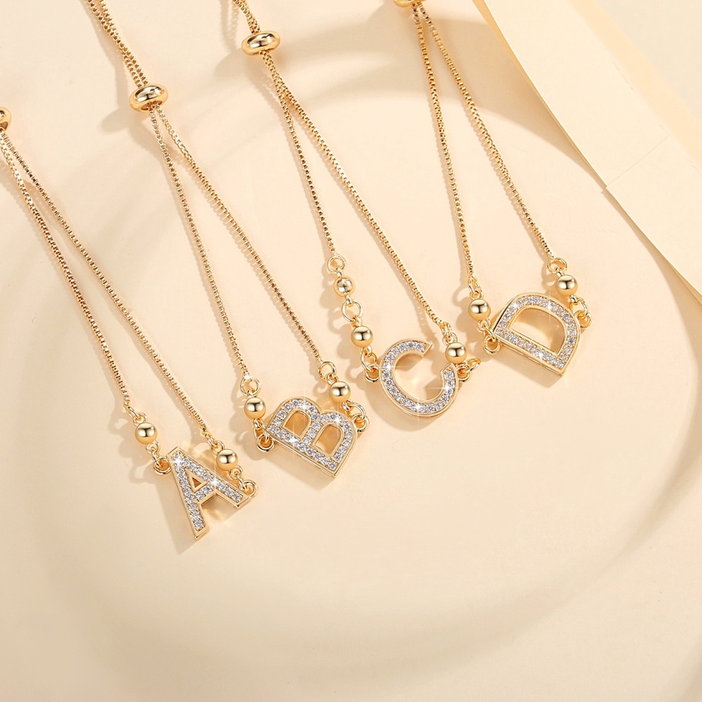 STOKTERBATAS Lanme Jewelry Gelang Titanium Wanita Huruf Anti Karat Lapis Gelang Tali Inisial Nama Fa