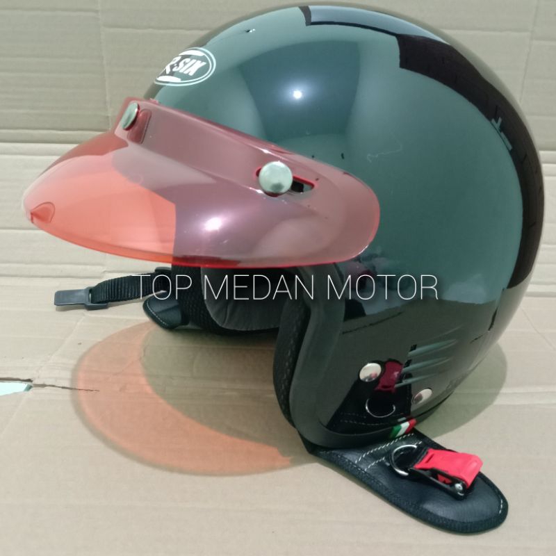 HELM R-SIX RETRO BOGO BLACK GLOSS PET WARNA DEWASA
