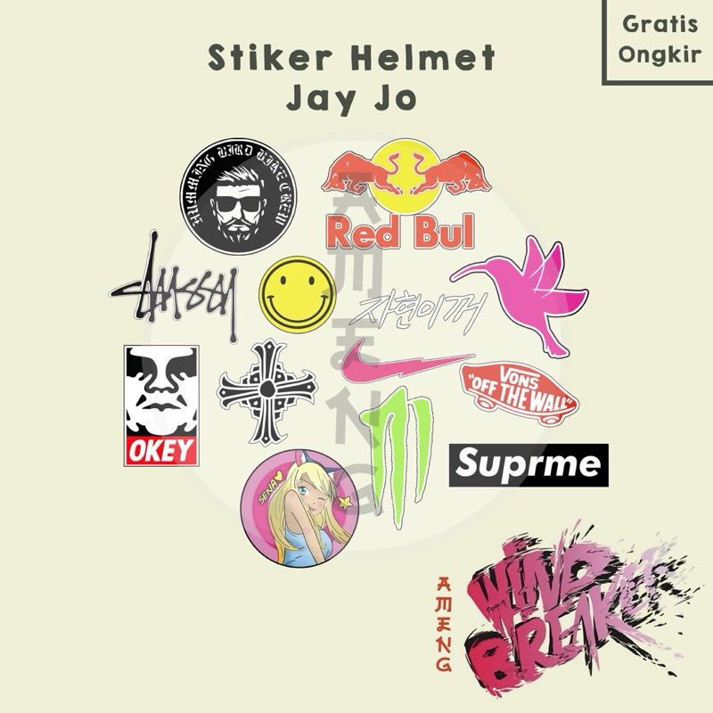 Stiker Helm Jay Jo | Fixed Gear | WINDBREAKER | Anti Air | 13 pcs