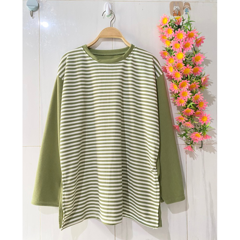 kaos wanita jumbo salur kaos knit premium atasan wanita jumbo