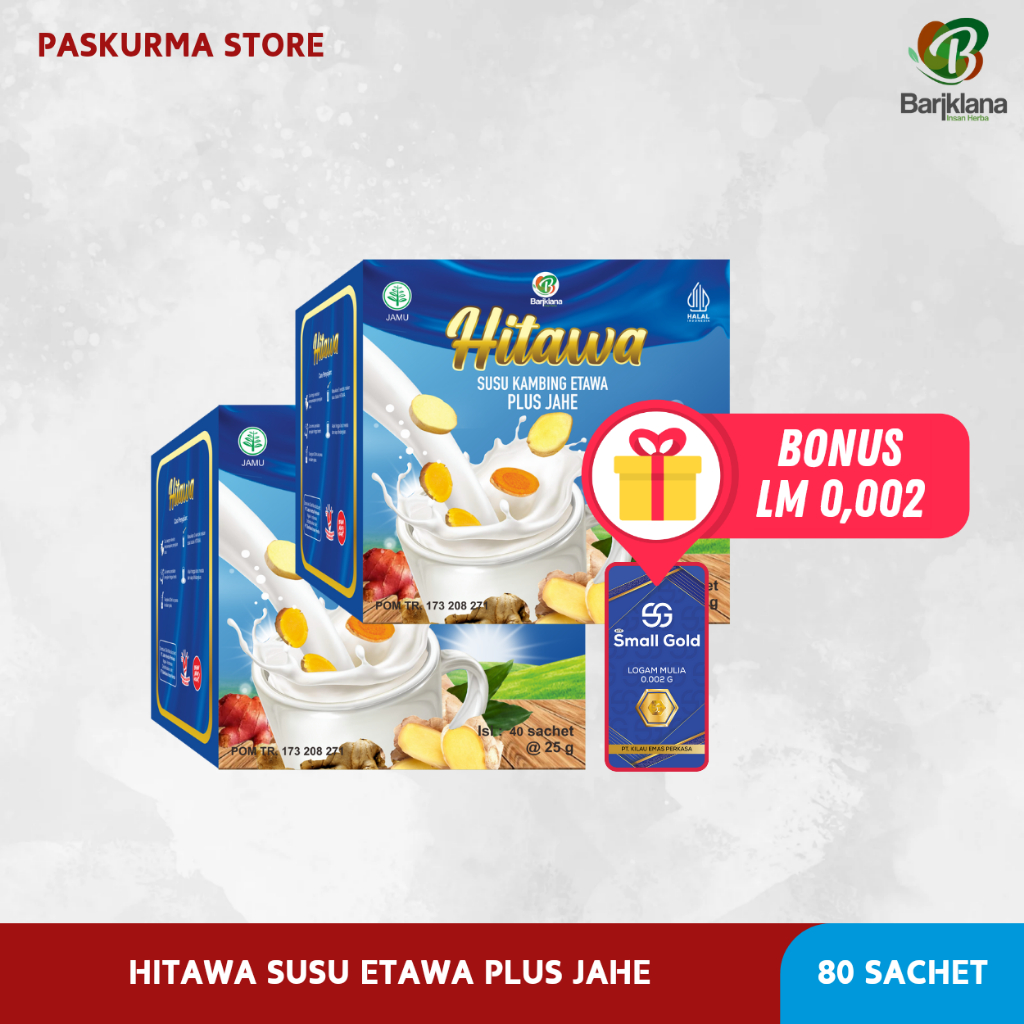 

[ HARGA GROSIR + ADA BONUS NYA ] PAKET HITAWA 2KG / 80 SACHET – SUSU KAMBING ETAWA PLUS HERBAL